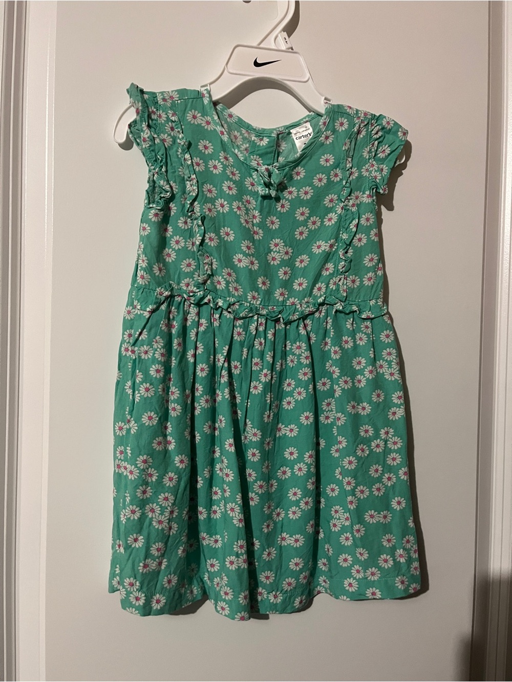 Carter's Green Floral Ruffle-Sleeve Dress